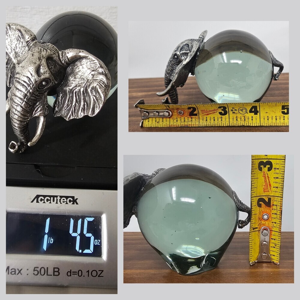 Vintage Makoulpa Pewter and Ngwenya Glass Ball Elephant Paperweight - Picture 9 of 9